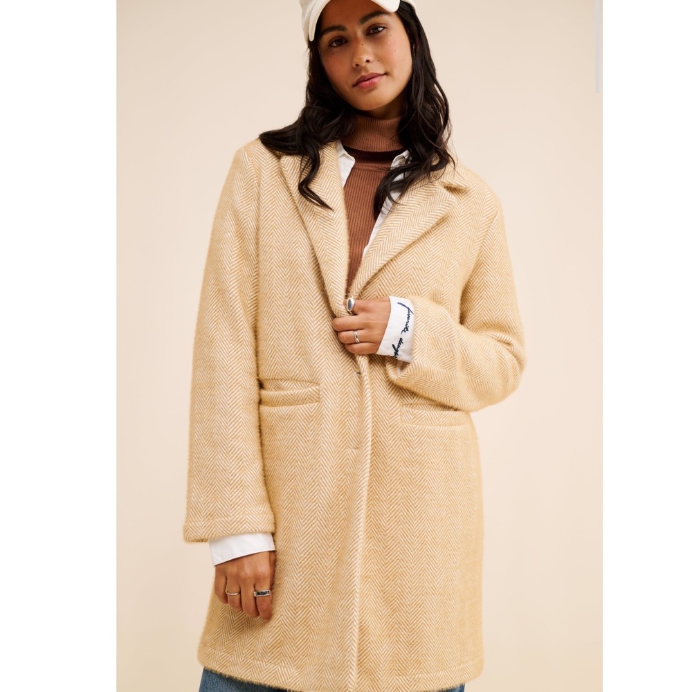Sanctuary x Anthropologie Hometown Fuzzy Knit Herringbone Cozy Coat Boho  2X